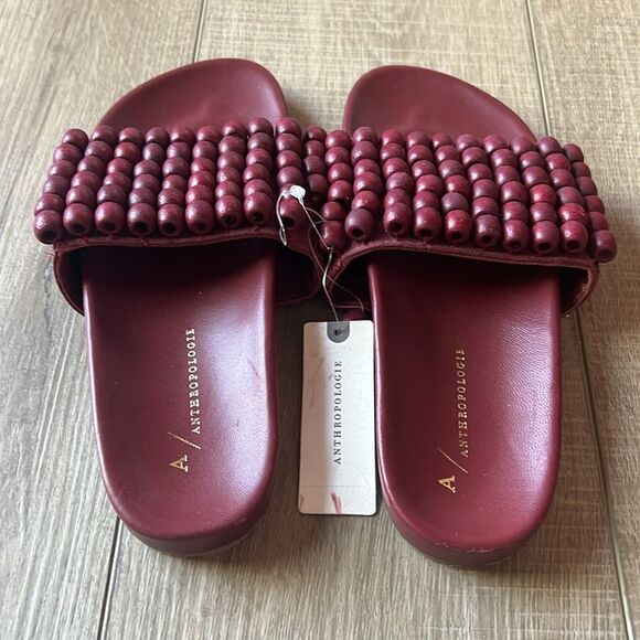 Anthropologie Beaded Slide Sandals Wine Burgundy NWOB US 7 - Picture 3 of 5